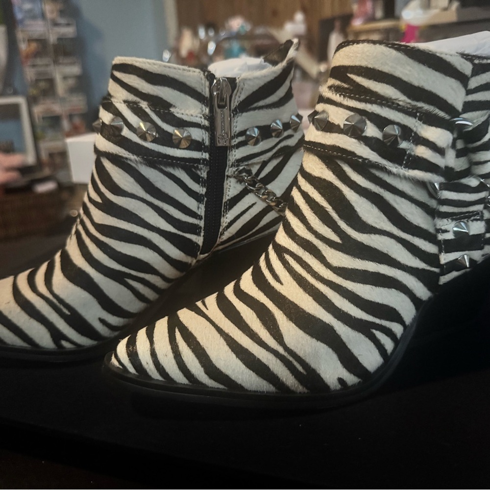 Jessica Simpson Black and White Zebra Ankle Boots